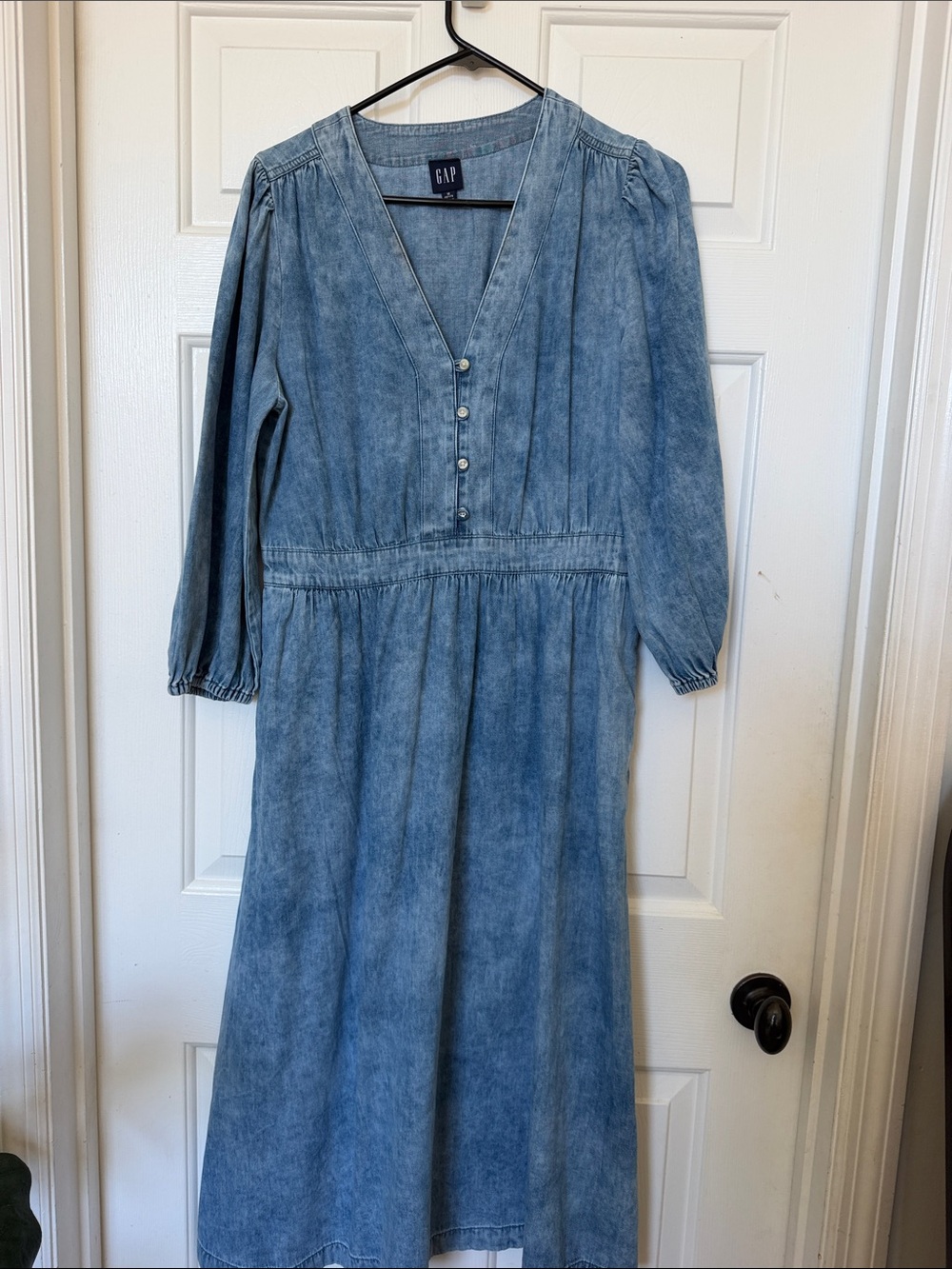 GAP Light Blue Washed Denim Midi Dress with Button Front